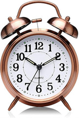 4-Inch Vintage Twin Bell Alarm Clock, Silent Analog Desk Clock with Night Light, Battery Powered
