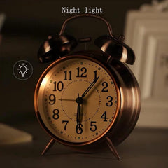 4-Inch Vintage Twin Bell Alarm Clock, Silent Analog Desk Clock with Night Light, Battery Powered