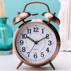 4-Inch Vintage Twin Bell Alarm Clock, Silent Analog Desk Clock with Night Light, Battery Powered