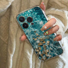 Blue Ocean Wealth iPhone Case – Lucky Coins in Crystal Clear Water Design