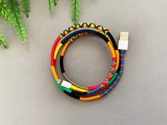 Wrapped Yarn Charger Cable: Multicolor Tribal Lightning Cord