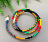 Wrapped Yarn Charger Cable: Multicolor Tribal Lightning Cord