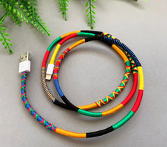 Wrapped Yarn Charger Cable: Multicolor Tribal Lightning Cord