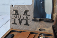 Personalized docking station, Wooden phone stand