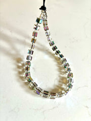 Crystal Phone Straps Wristlets Charm AB Plum Tone 8mm Square Glass Crystals
