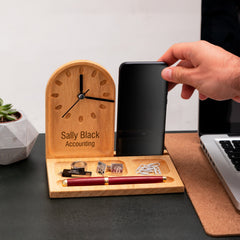 Docking Station Desk Organizer with Clock and Phone Stand