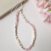 Rose Quartz Phone Charm, Crystal Gemstone Beaded Wrist Camera Strap