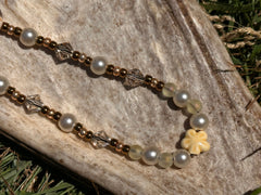 Gold Crystal Phone Charm: Iridescent Pearl Beaded Wristlet