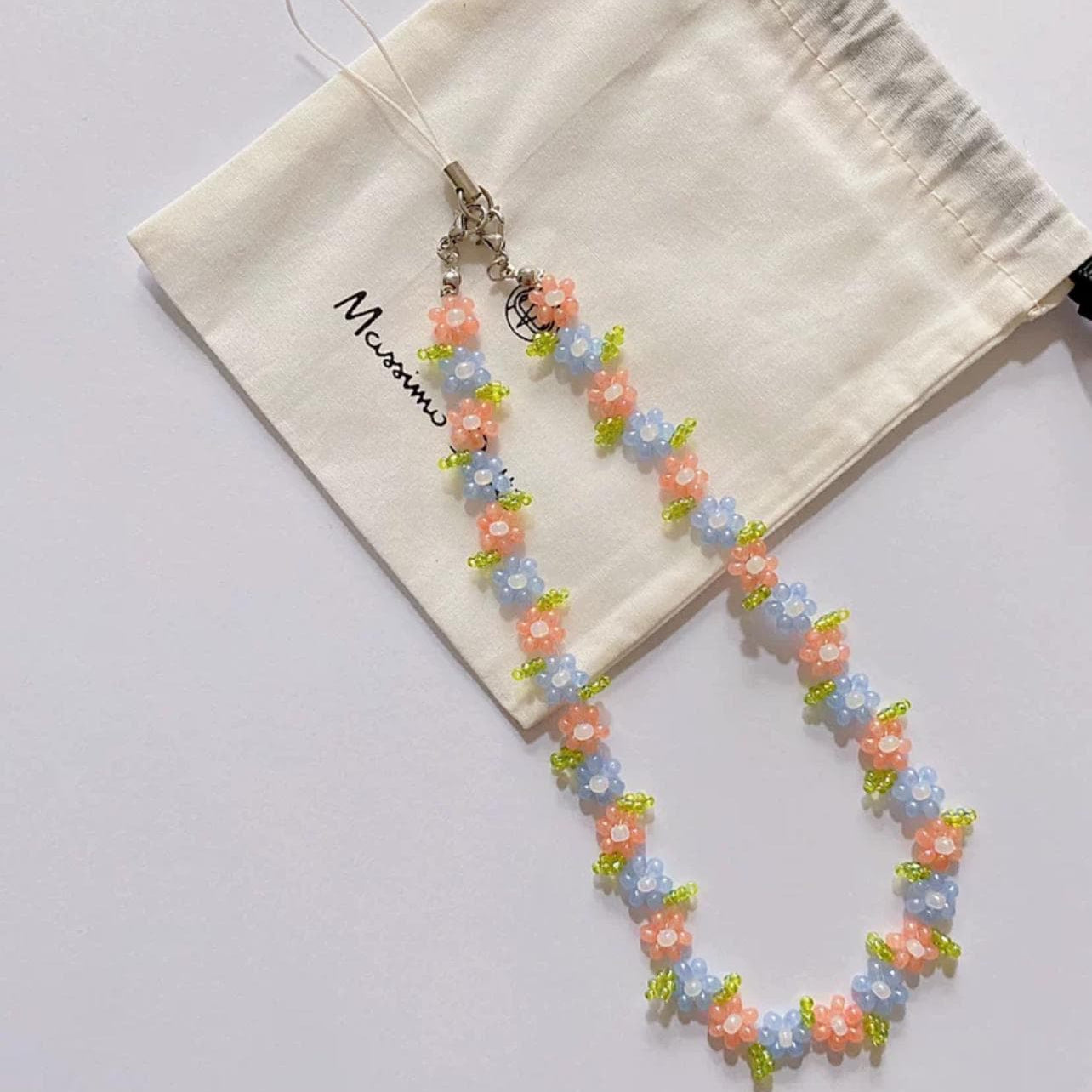 Floral Phone Charm Strap, Beaded Flower Cell Phone Chain