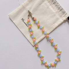Floral Phone Charm Strap, Beaded Flower Cell Phone Chain
