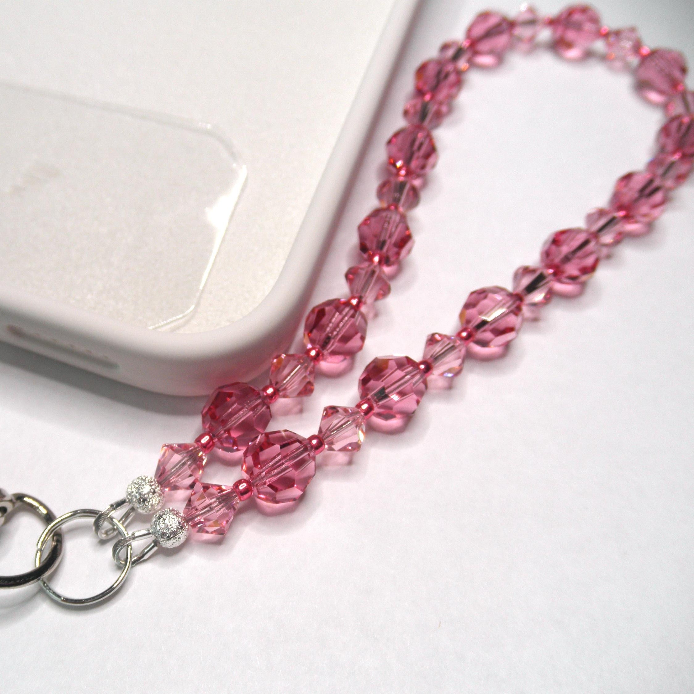 Pink Phone Wrist Strap Charm with Swarovski Crystal Elements