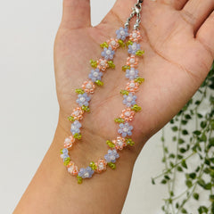 Floral Phone Charm Strap, Beaded Flower Cell Phone Chain