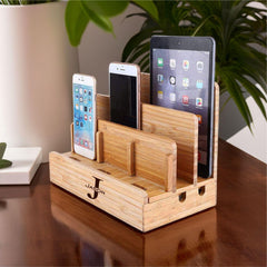 Personalized Wood Docking Station: Men's Nightstand Organizer & Charging Station