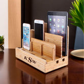 Personalized Wood Docking Station: Men's Nightstand Organizer & Charging Station