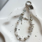 Silver Butterfly Phone Charm, Czech Glass Pearl Wrist Strap