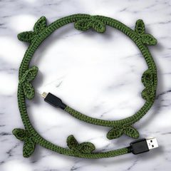 Crochet Sprout Leaf Vine Cable Cover | Plant Cord Protector