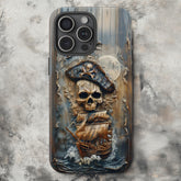 Pirate Ship Skull Phone Case | Nautical Ocean Art | Printer Faux Wood Look