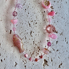 Pink Fish Beaded Phone Charm Wristlet