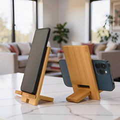 Bamboo Phone Stand Handmade Wooden Phone Holder Foldable Desk Organizer Minimalist Tablet Stand Eco Friendly Gift for Home Office