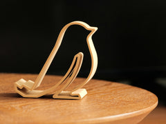 Little Bird Phone Stand Ethereal Edition, 3D Printed Natural Wood Line Art Home Decor