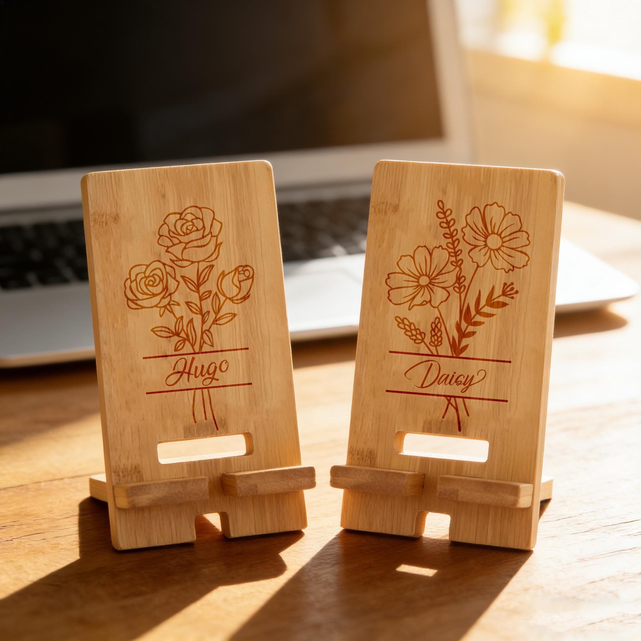 Personalized Wooden Phone Stand with Engraved Design