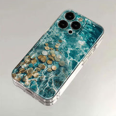 Blue Ocean Wealth iPhone Case – Lucky Coins in Crystal Clear Water Design