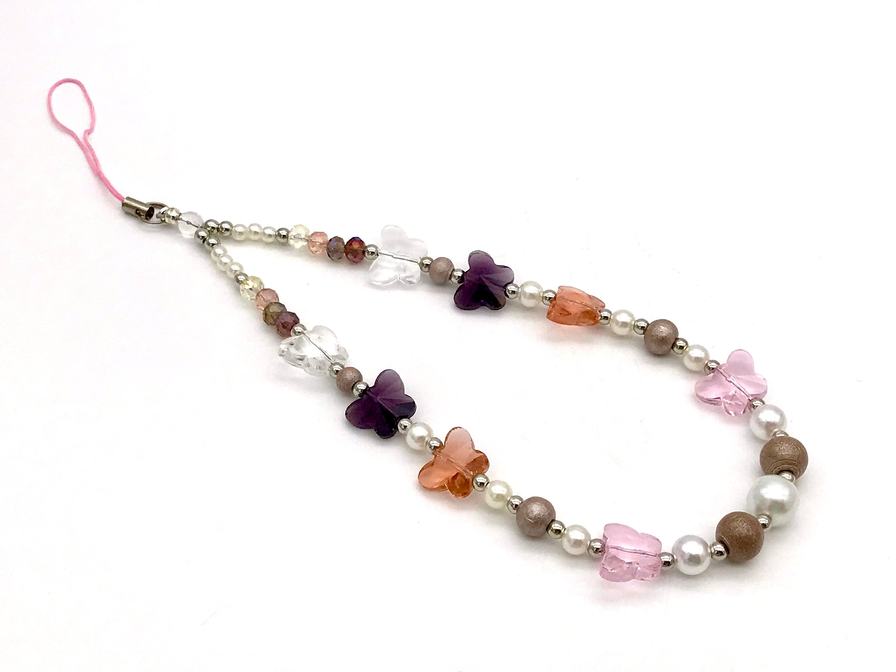 Butterfly Phone Bracelet, Y2K Phone Strap, Beaded Crystal Phone Chain, Phone Charm, Phone Wristlet