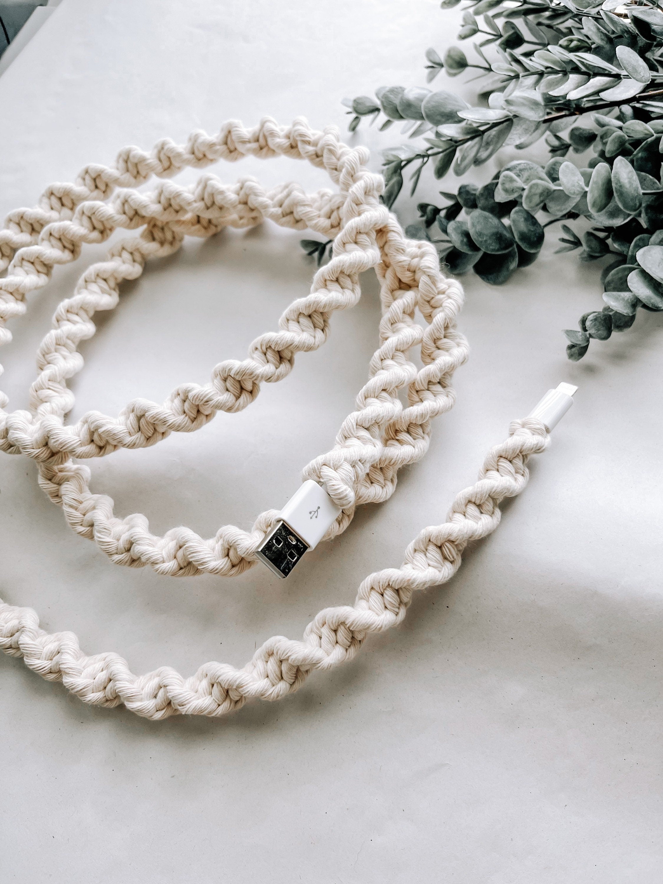 Macrame Phone Charger: Recycled Cotton Cable - Natural