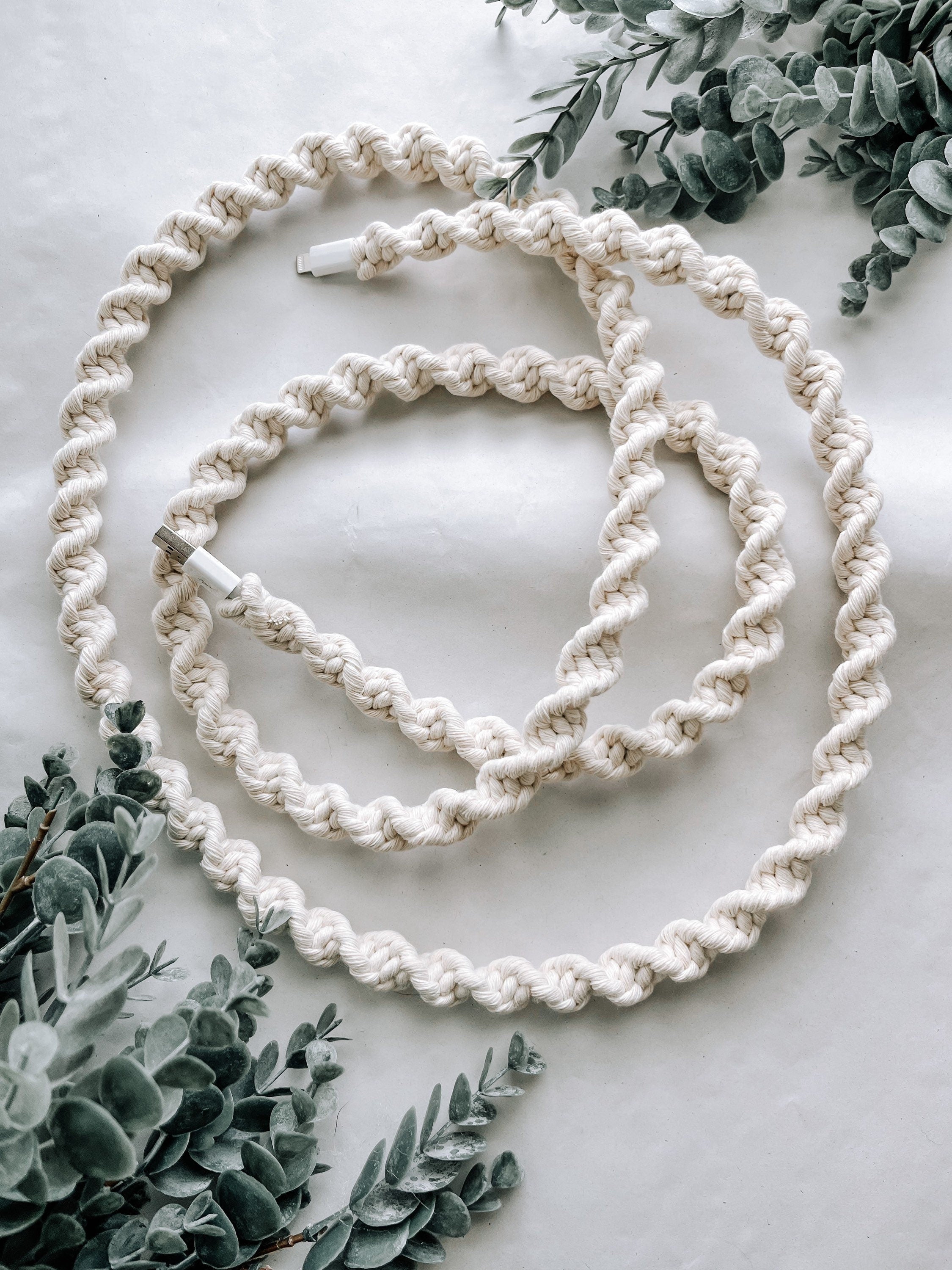 Macrame Phone Charger: Recycled Cotton Cable - Natural