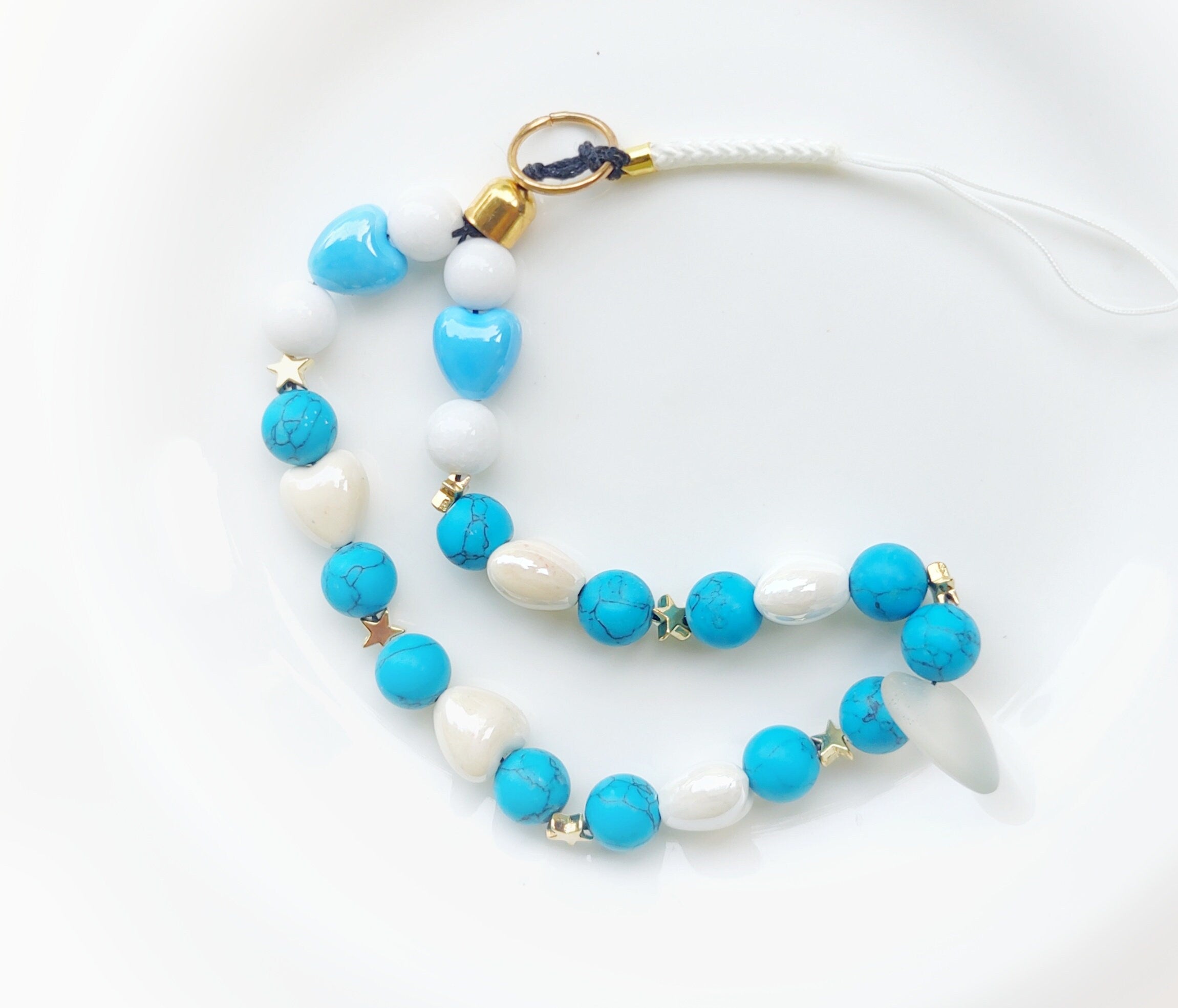 Heart beaded phone charm/strap/wristlet