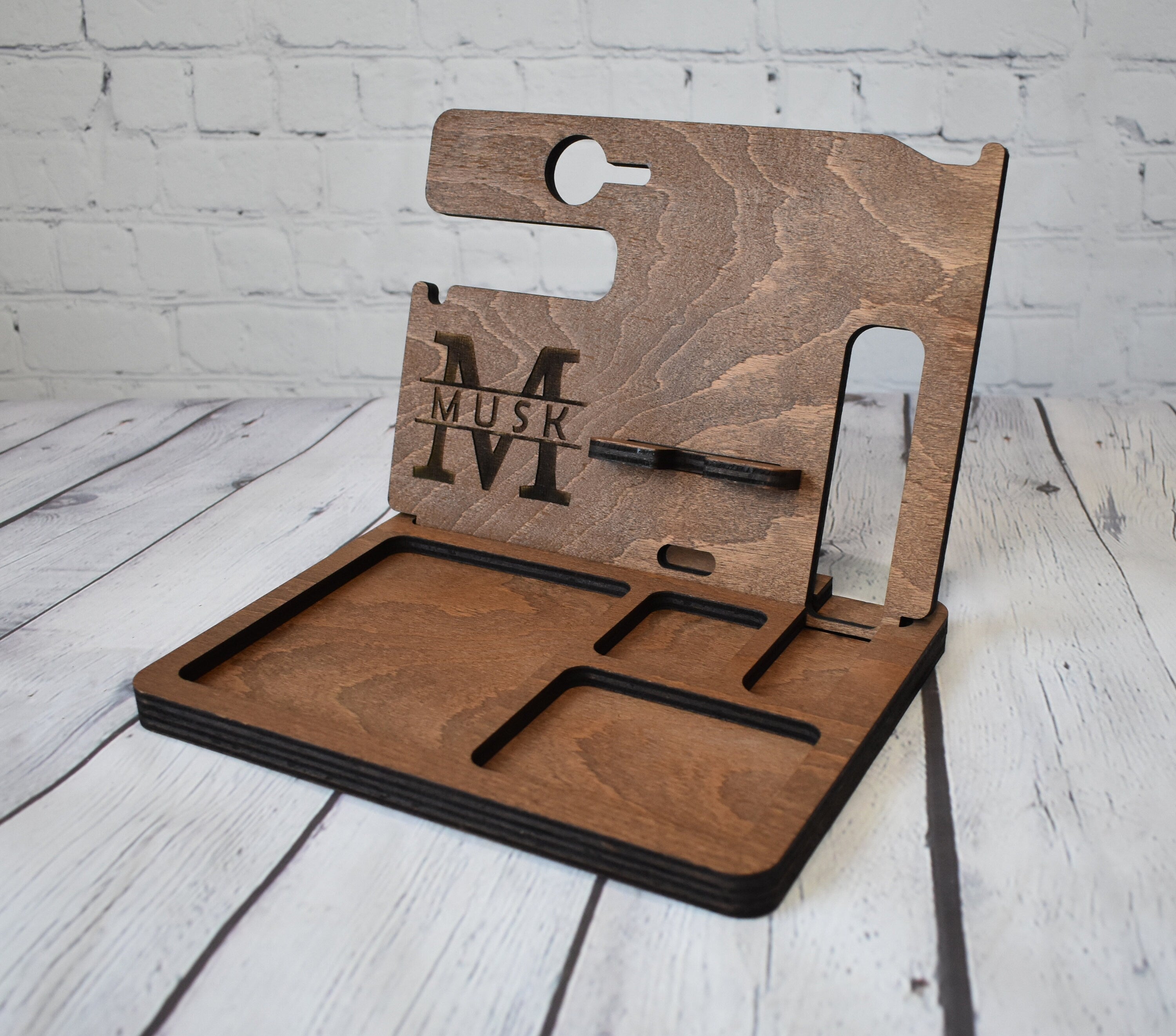Personalized docking station, Wooden phone stand