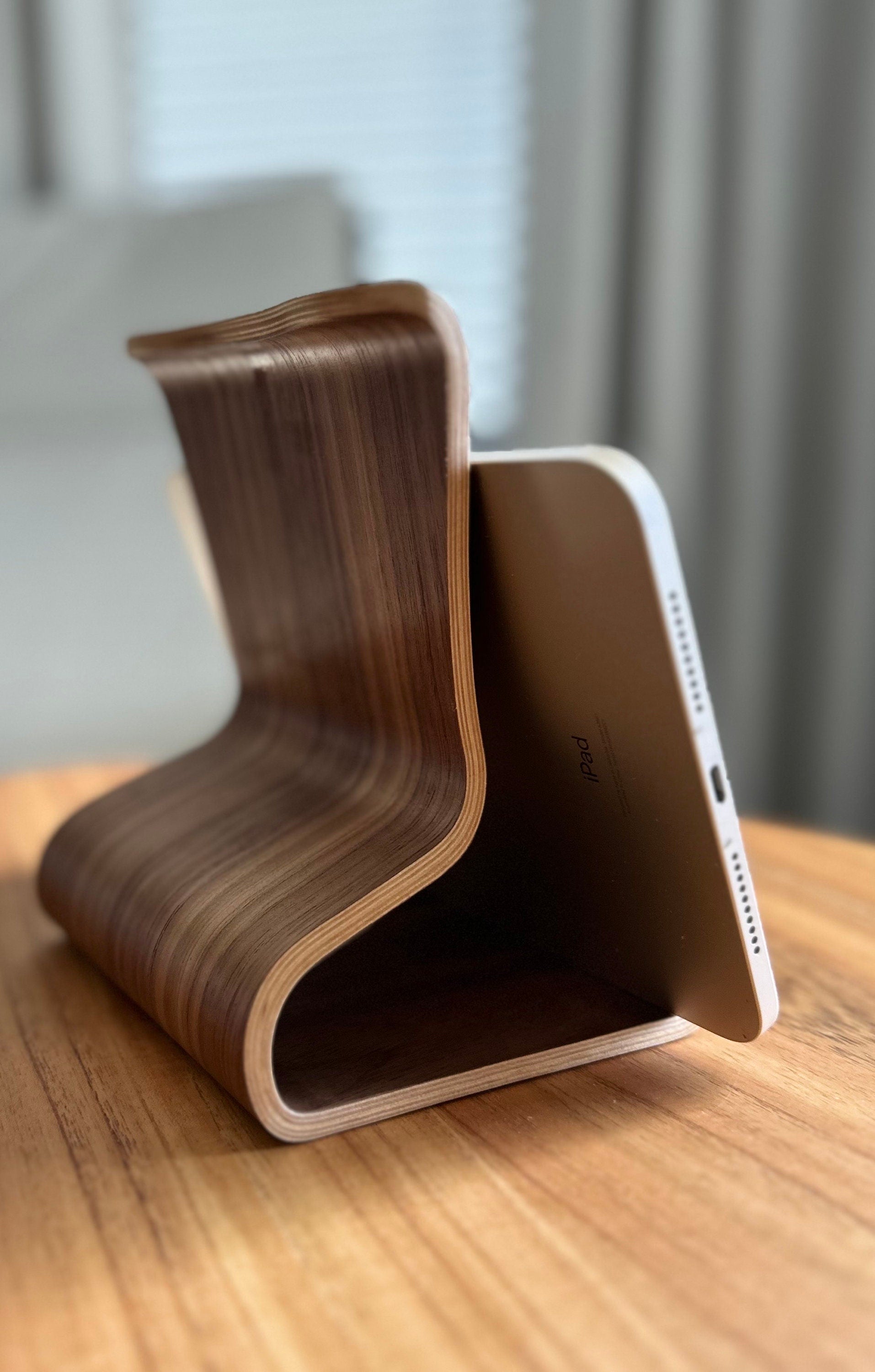 Plywood iPad Stand, Wood Tablet Holder, Phone Holder, Bookstand, Tablet Stand, Bent Plywood, Walnut