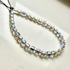 Crystal Phone Straps Wristlets Charm AB Plum Tone 8mm Square Glass Crystals