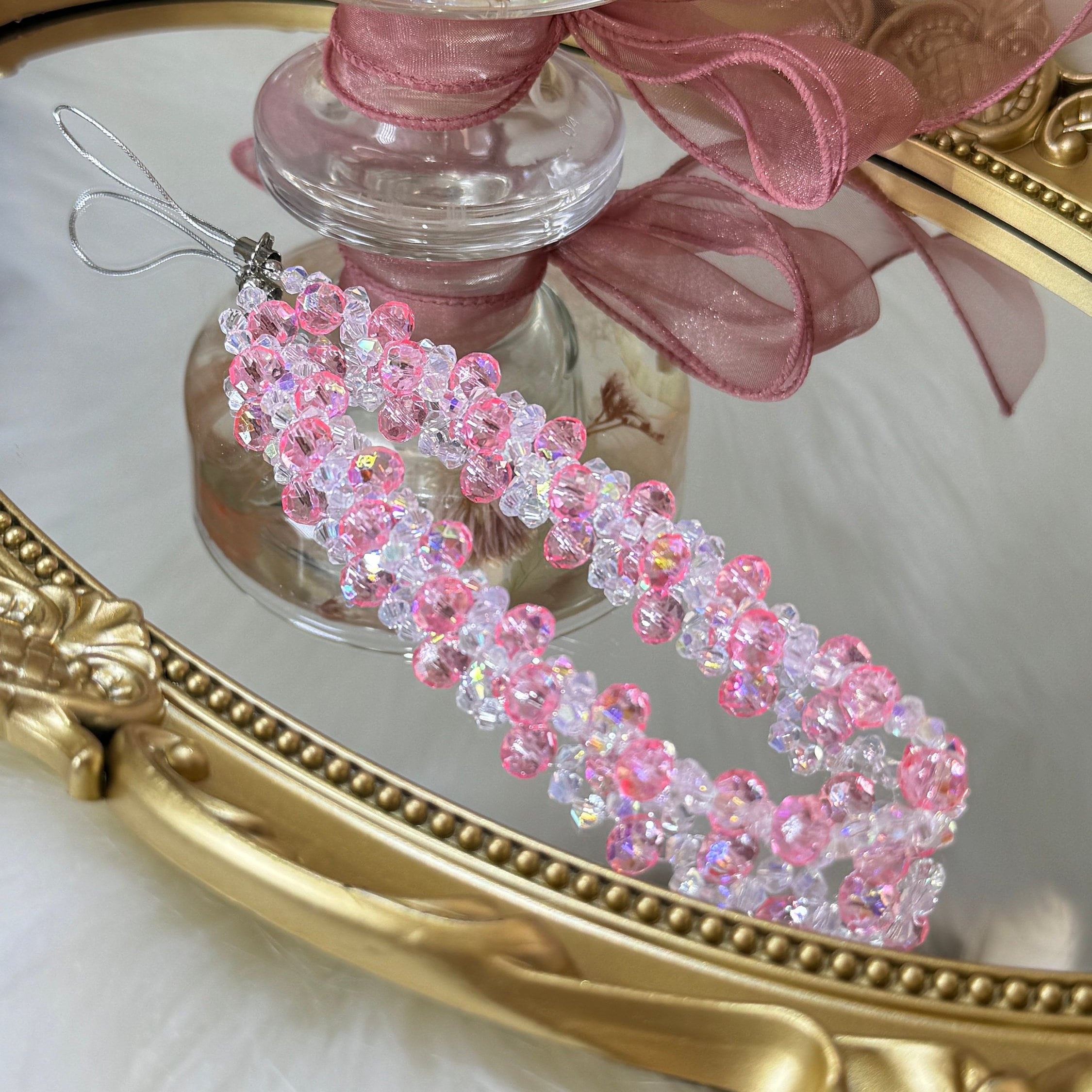 Wide Weave Pink Crystal Shiny Phone Straps Wristlets AB Glass Crystals Phone Chain Phone Wristlet Camera Strap Lanyard Strap