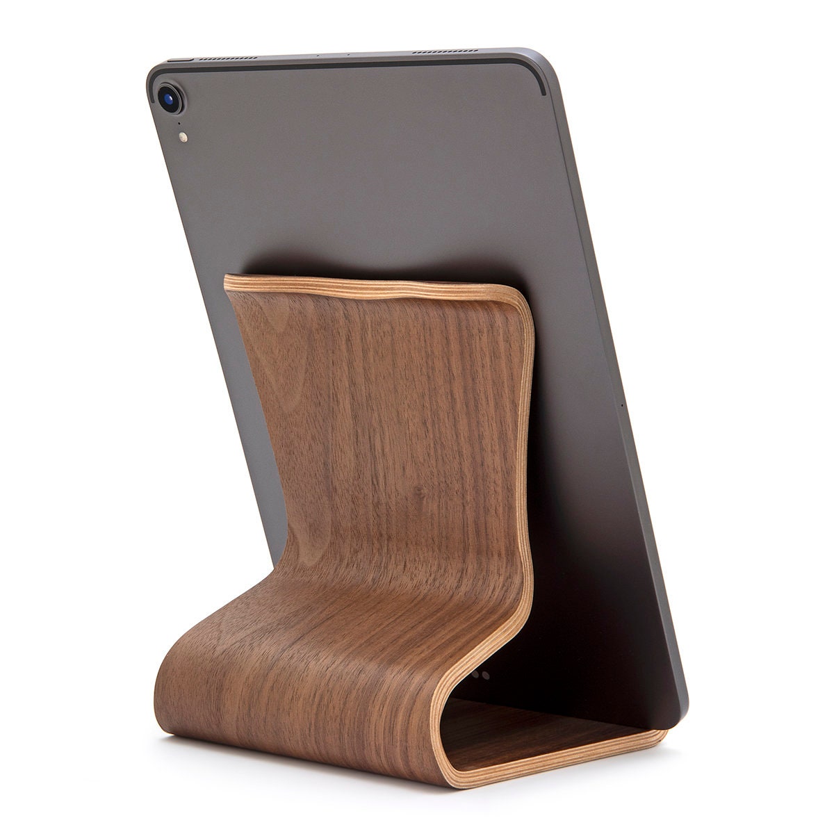 Plywood iPad Stand, Wood Tablet Holder, Phone Holder, Bookstand, Tablet Stand, Bent Plywood, Walnut