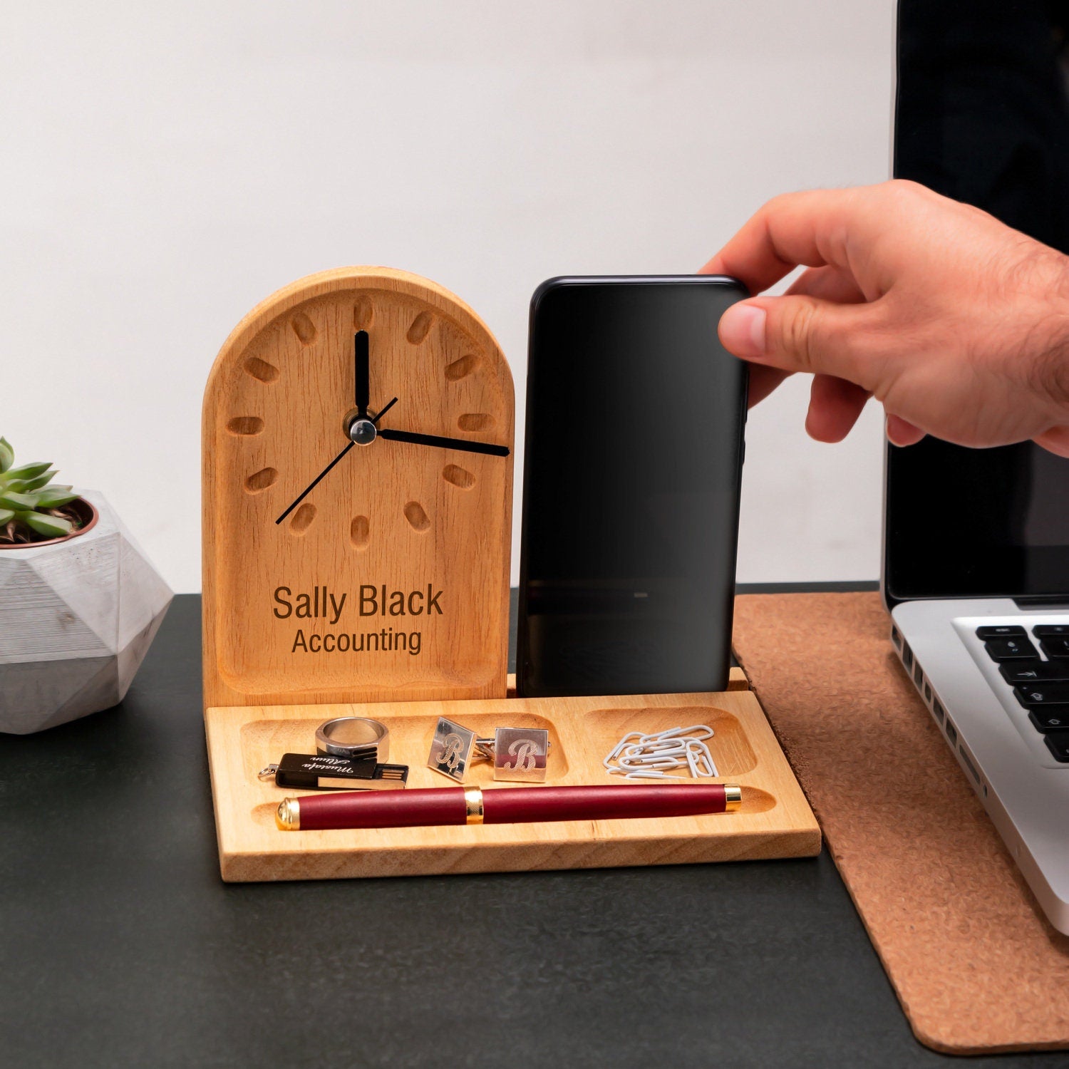 Docking Station Desk Organizer with Clock and Phone Stand