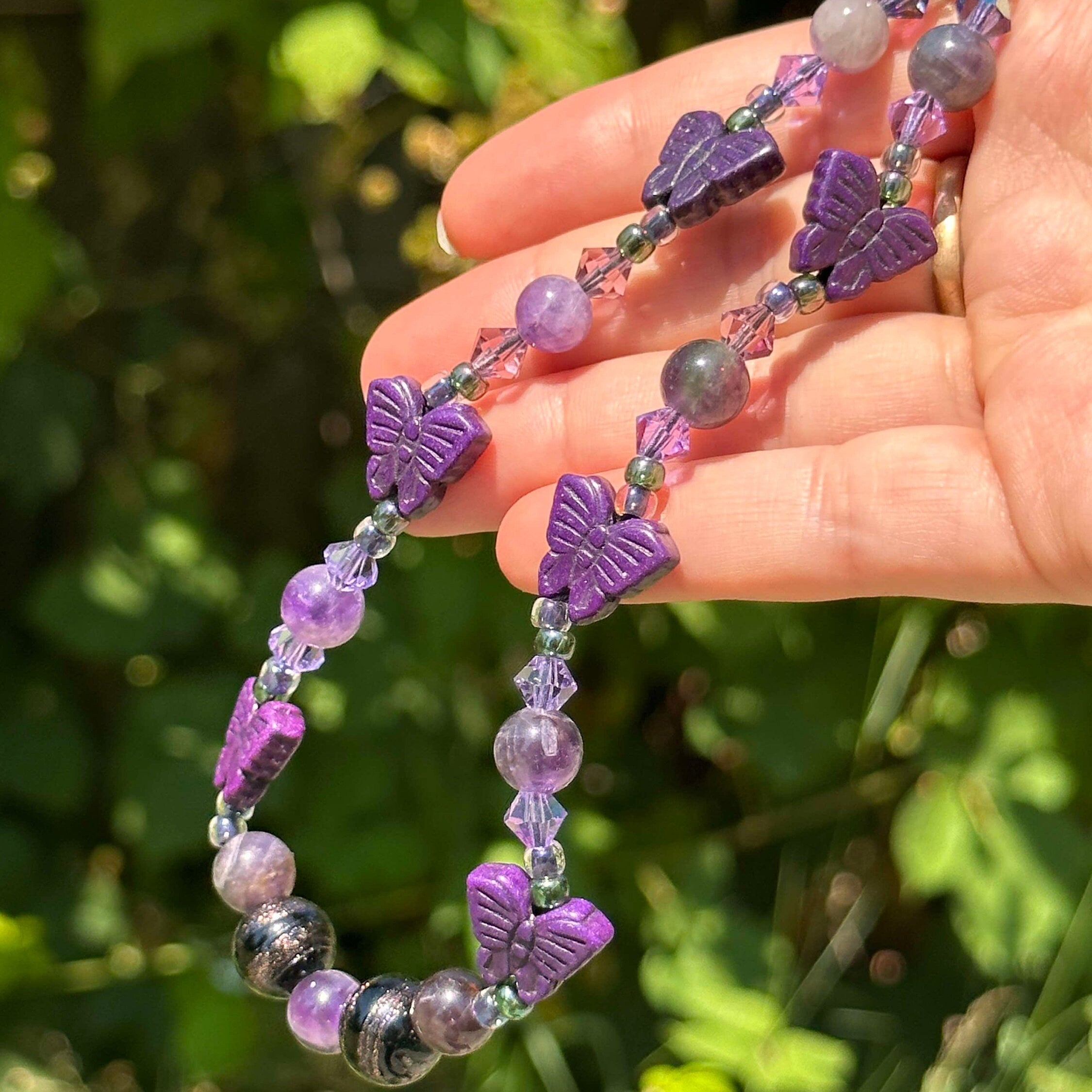 Amethyst Crystal Phone Charm: Butterfly Dream Lanyard, Fairy Core Accessory