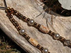 Gold Crystal Phone Charm: Iridescent Pearl Beaded Wristlet