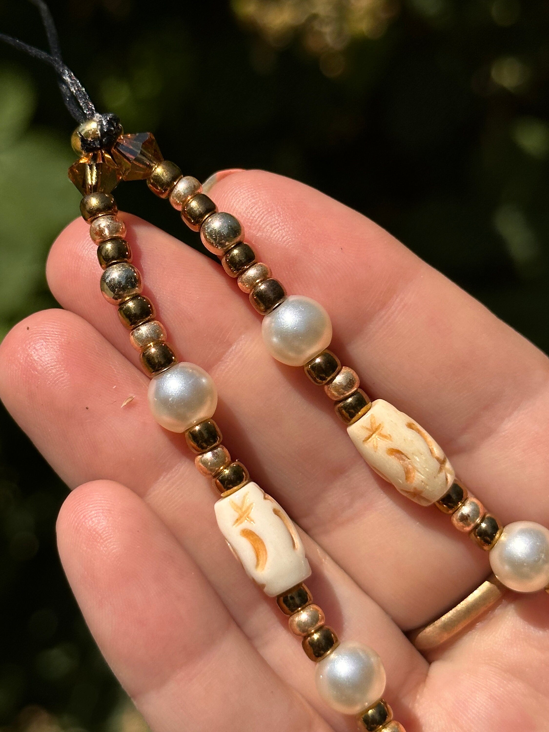 Gold Crystal Phone Charm: Iridescent Pearl Beaded Wristlet