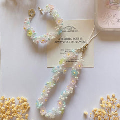 Beaded Flower Phone Charm Strap: Pastel Bracelet