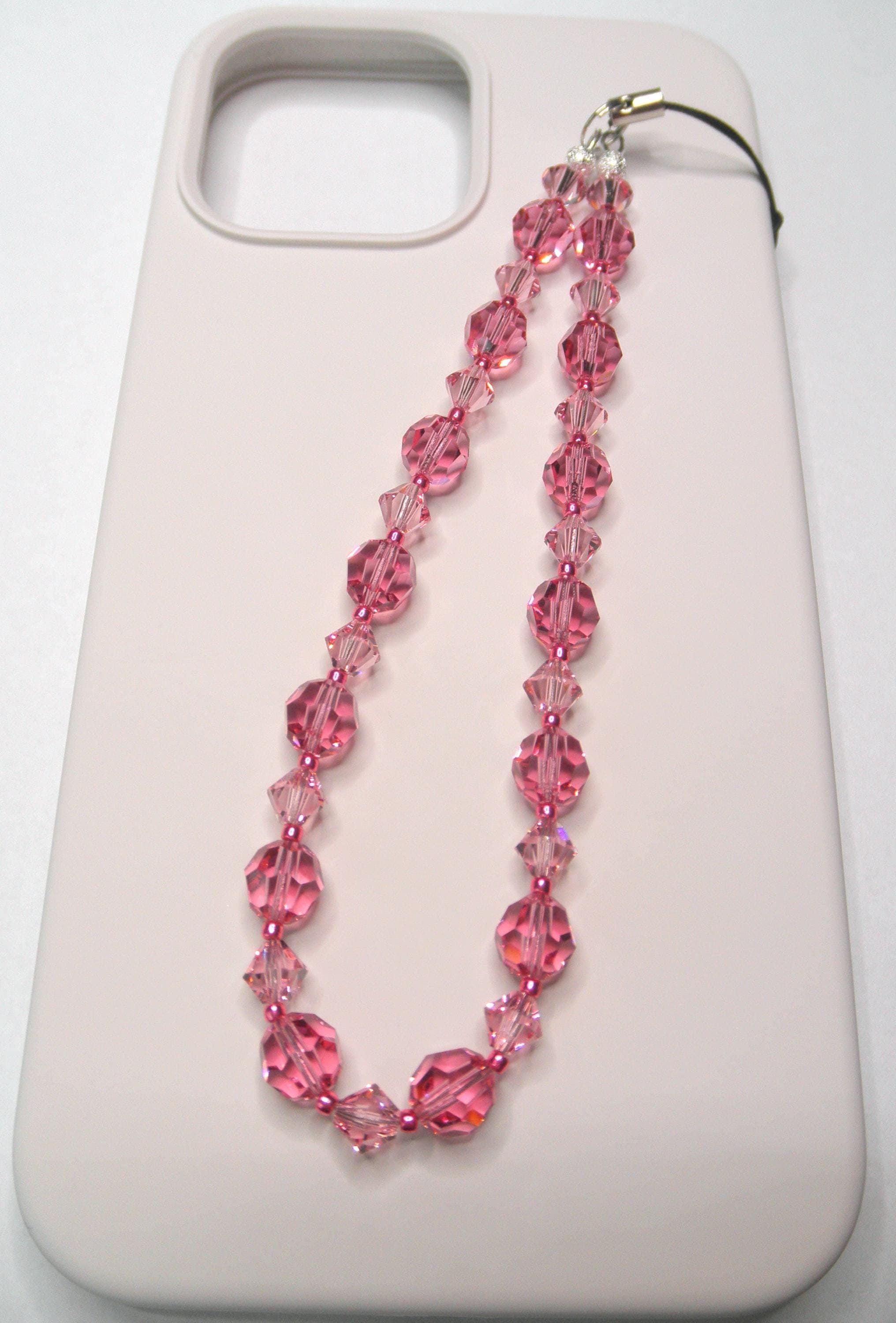 Pink Phone Wrist Strap Charm with Swarovski Crystal Elements
