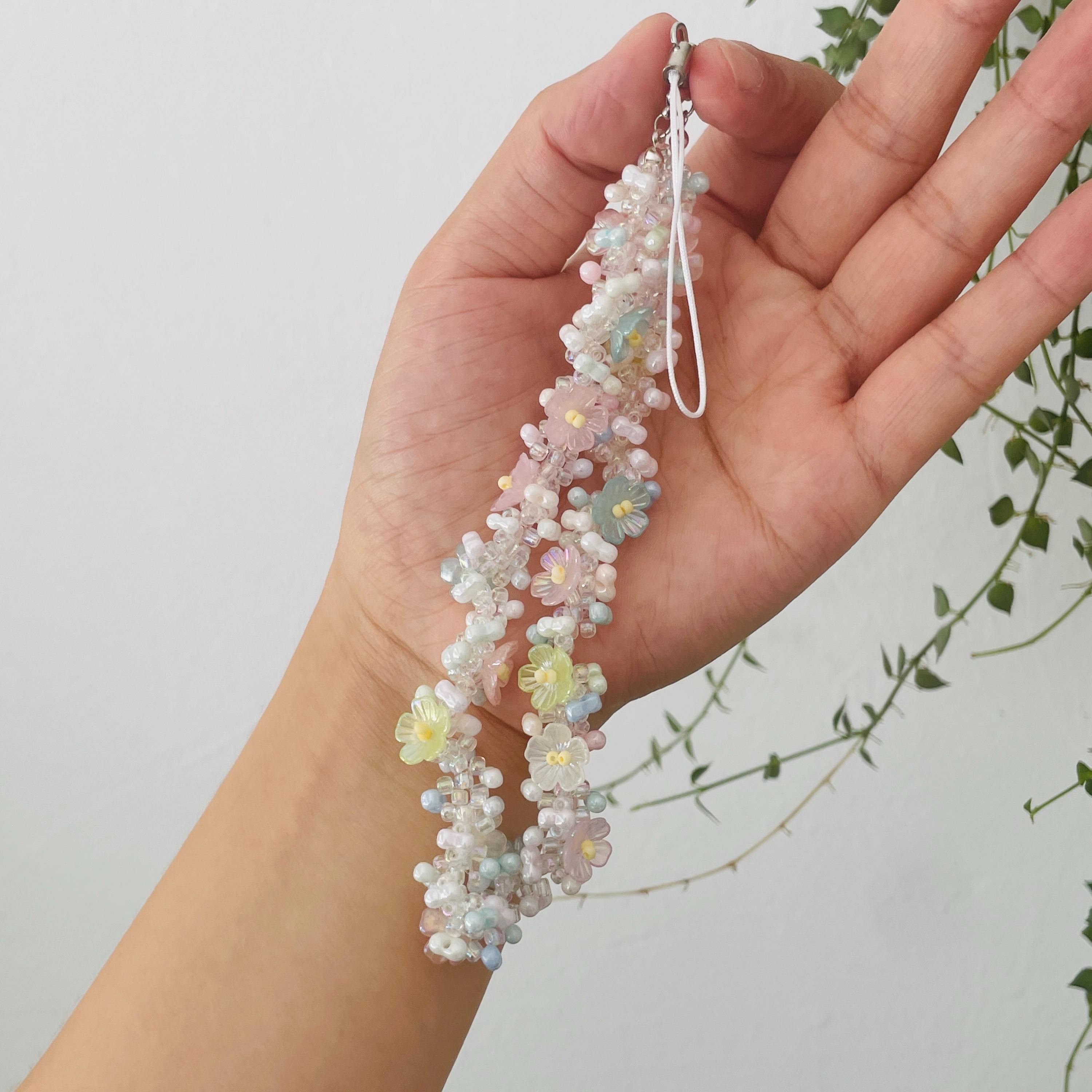 Beaded Flower Phone Charm Strap: Pastel Bracelet