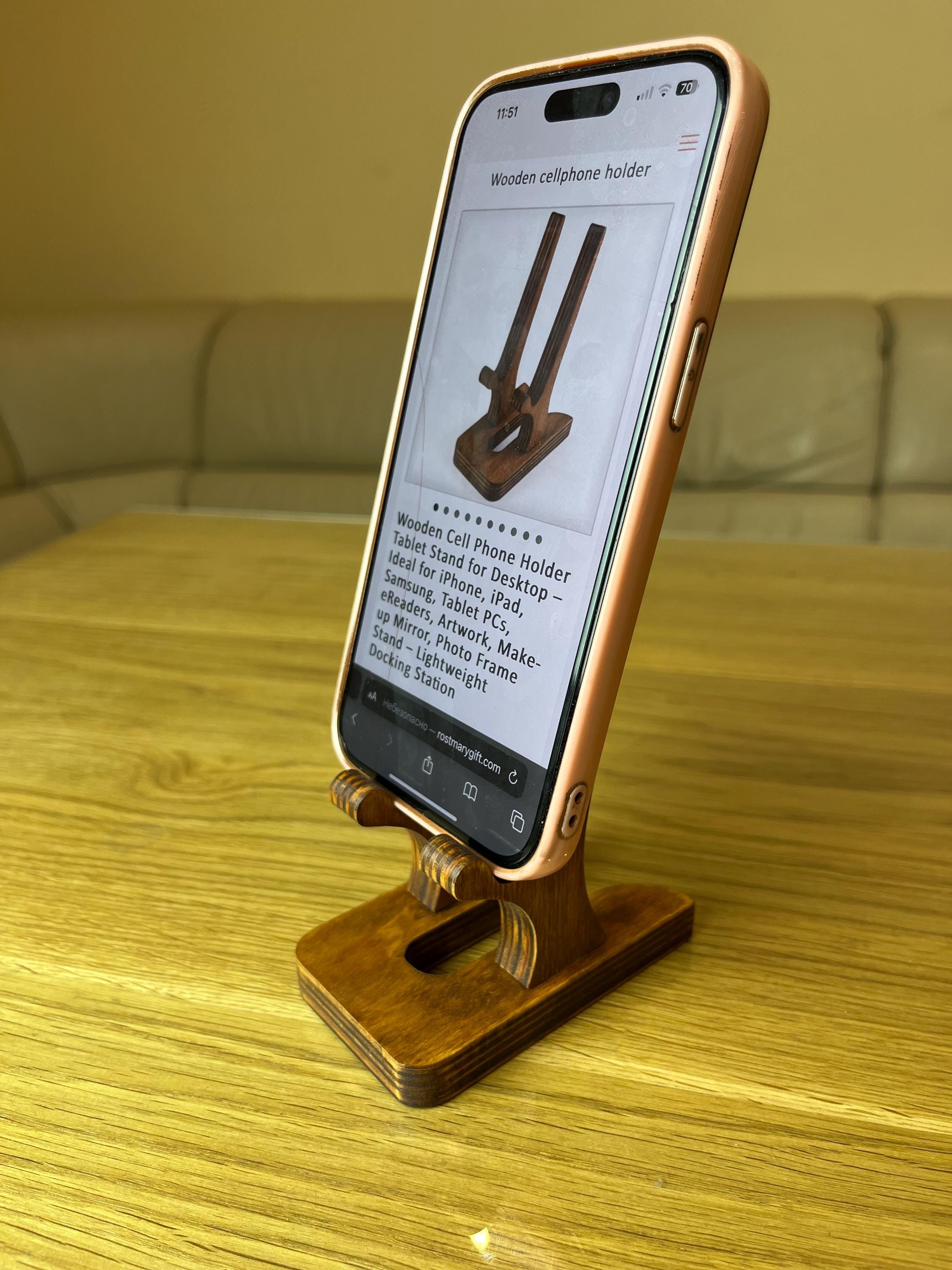 Wooden Phone Stand: Birch Desk Docking Station, Night Stand, iPad Stand, iPhone Holder