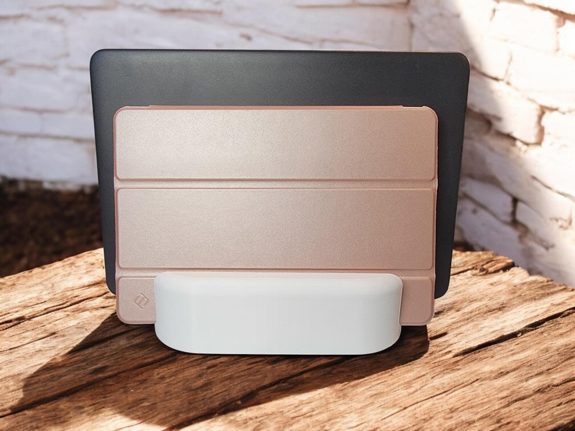 Dual Laptop & Tablet Vertical Stand: Space-Saving Desk Organizer