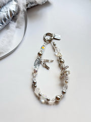 Silver Butterfly Phone Charm, Czech Glass Pearl Wrist Strap