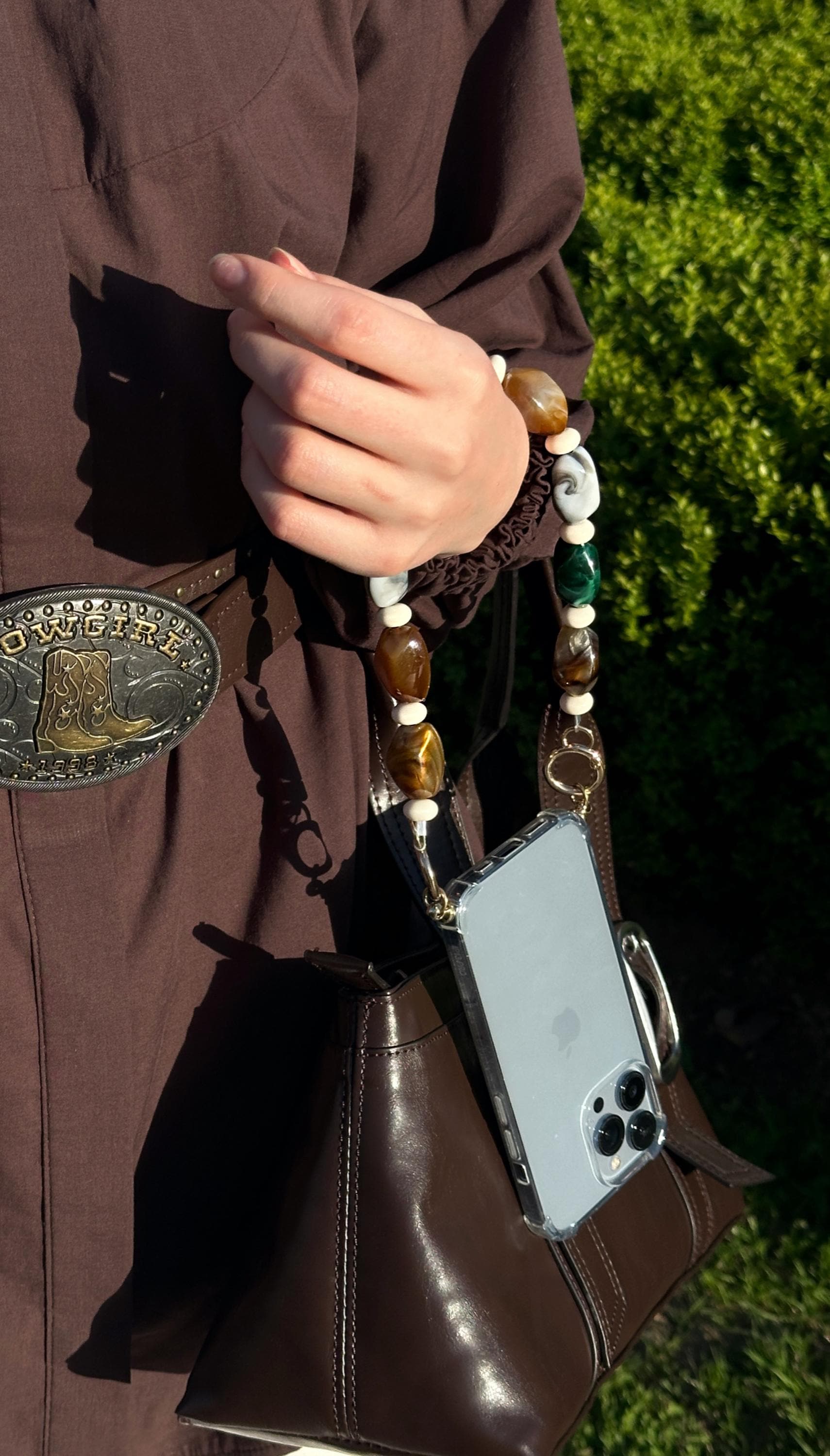 Beaded Phone Strap with Gold Details, Wrist Chain