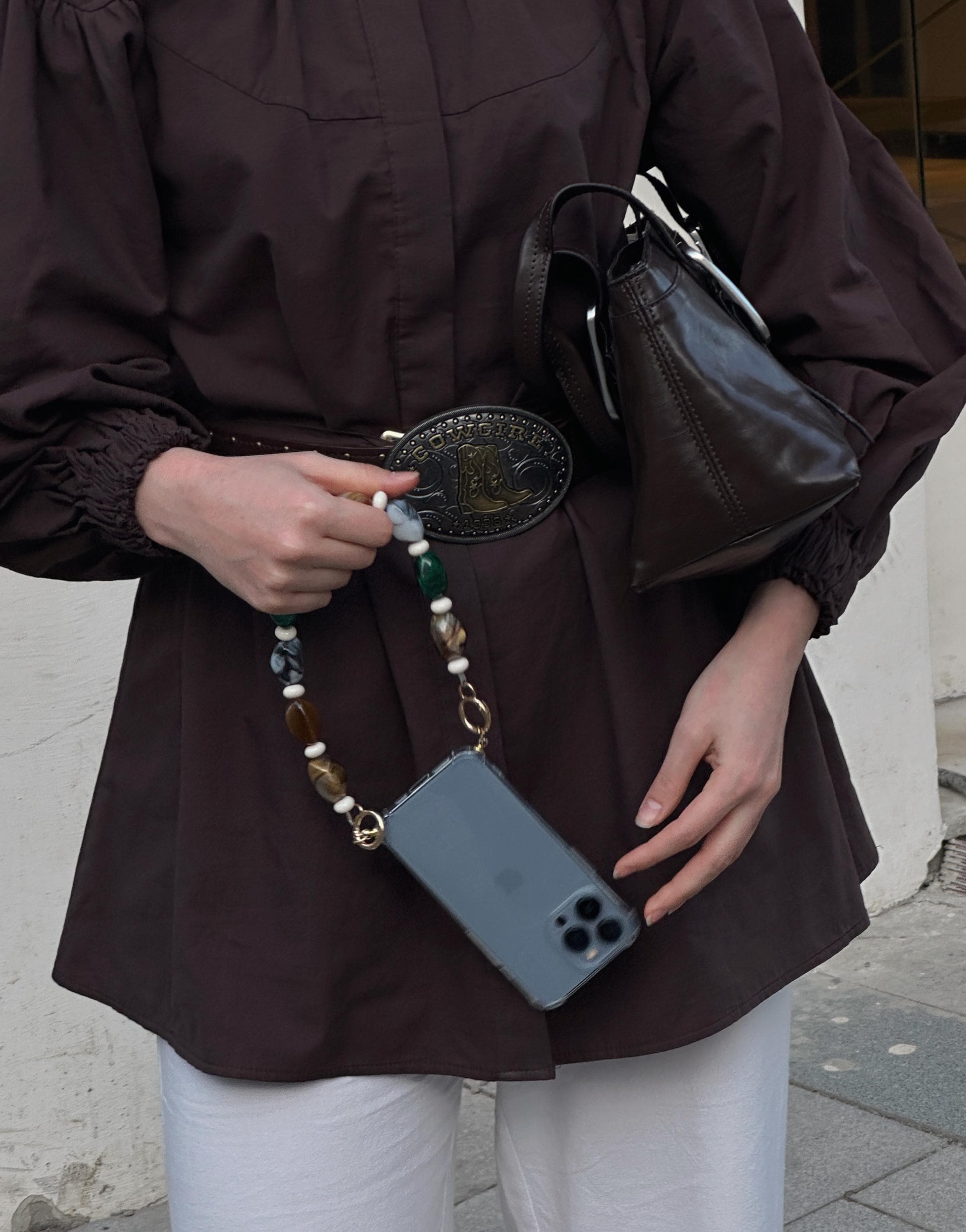 Beaded Phone Strap with Gold Details, Wrist Chain