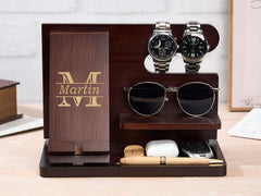 Personalized Docking Station, Custom Desk Storage Stand, Engraved Wood Docking Station