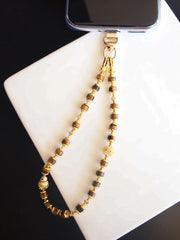 Tiger's Eye Phone Chain with Gold-Plated Charms
