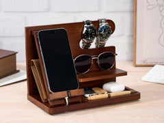 Personalized Docking Station, Custom Desk Storage Stand, Engraved Wood Docking Station